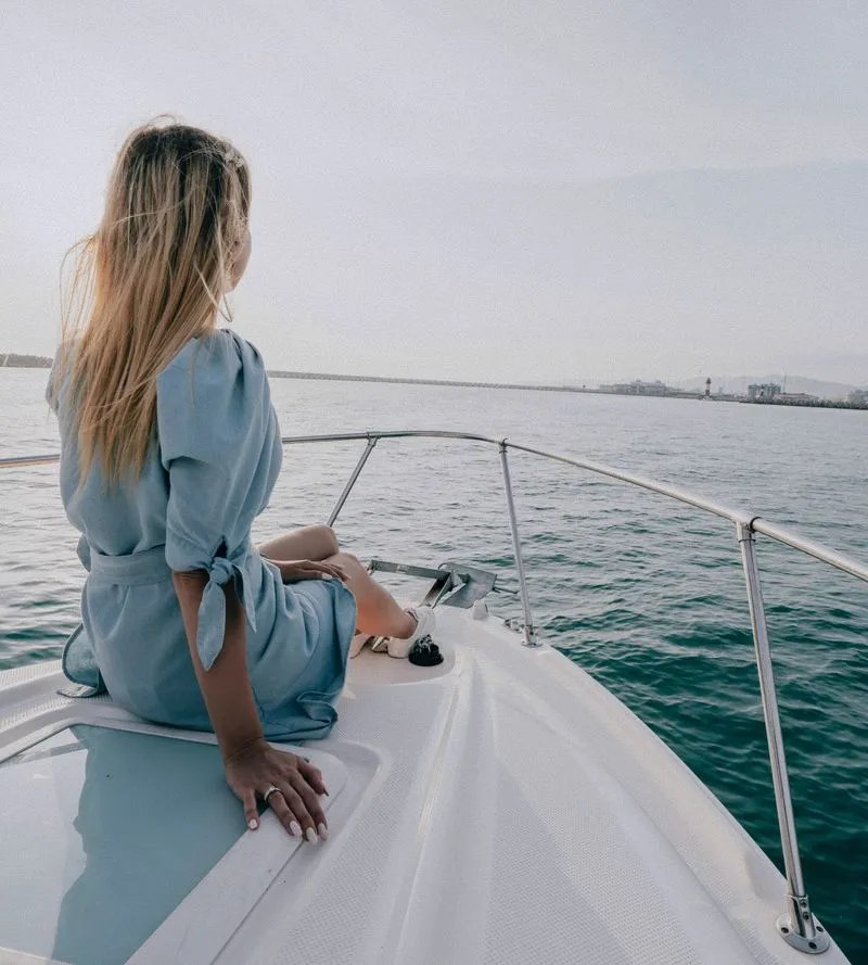 Sun deck of a chartered yacht at anchor